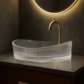 Lavoar pe blat Rea Harper sticla securizata oval 50 cm transparent lucios