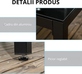 Masa pentru exterior Outsunny cu 8 locuri cu blat din sticla securizata, negru | Aosom Romania
