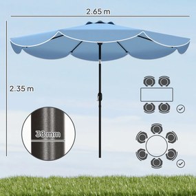 Outsunny Umbrelă Terasă Exterioară Ø2,7 m Umbrelă cu Înclinare Reglabilă 3 Poziții Manivelă și Volan Albastru Deschis | Aosom Romania