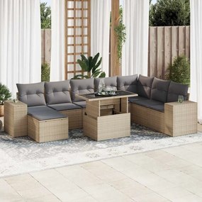 vidaXL Set canapele de grădină, 9 piese, cu perne, bej, poliratan