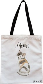 Sacosa de Panza pentru Cumparaturi, Geanta Tote, model Meow 2, Cu fermoar, 38x34.5 cm, Alba, BEKZ®