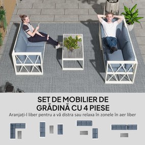 Outsunny Set Mobilier de Grădină din 4 Piese cu 2 Canapele, Fotoliu Reglabil și Măsuță de Cafea, 121x61x62 cm, Gri | Aosom Romania