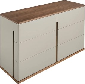 Comoda cu 6 sertare furnir din lemn de nuc si MDF lacuit, Anna