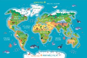 Tapet harta lumii  geografică pentru copii