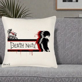 Perna Personalizata Death Note L Lawliet Rosu-Negru, 40x40 cm, Crem Reliefat, Husa Detasabila, Perna Inclusa, BEKZ®