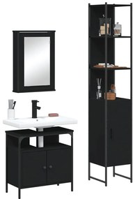vidaXL Set mobilier de baie, 3 piese, negru, lemn compozit