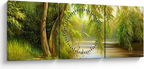 Tablou - Salcie lângă lac, pictură în ulei (cu ceas) (90x30 cm)