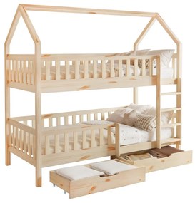 Pat etajat pentru copii 90 cm Virtuoso (natural) (cu somieră) (cu sp. depozitare). 1116556