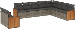 vidaXL Set mobilier de grădină cu perne, 10 piese, gri, poliratan