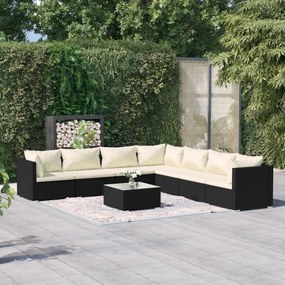 3101759 vidaXL Set mobilier de grădină cu perne, 8 piese, negru, poliratan