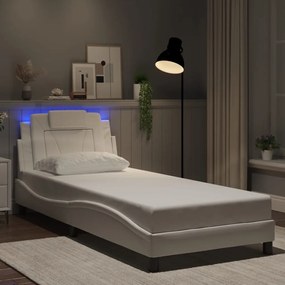 3213988 vidaXL Cadru de pat cu lumini LED, alb, 90x190 cm, piele ecologică