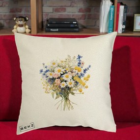 Perna Decorativa Buchet Camp Acuarela Margarete-Lavanda, 40x40 cm, Ecru, Husa Detasabila, Perna Inclusa, BEKZ®