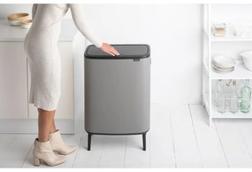 Cos de gunoi Brabantia Bo Touch Hi 1001266, 2x30 L, Perfect langa perete, Reglare picioare, Acoperit cu minerale, Gri