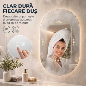 HOMCOM Oglindă de Baie cu LED 60x90 cm, Fără Ramă, 3 Culori Reglabile | Aosom Romania