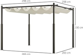 Outsunny Pergolă Pavilion cu Acoperiș Retractabil Rezistent la Apă, Culoare, 298x298x230 cm, Alb Crem | Aosom Romania
