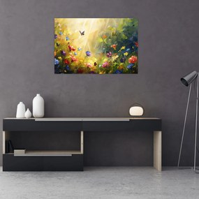 Tablou - Pajiște cu flori de primăvară, pictură (90x60 cm)