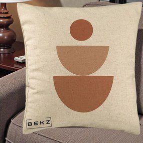 Perna Decorativa Geometric Boho Semicerc Stivuit, 40x40 cm, Bej, Husa Detasabila, Perna Inclusa, BEKZ®