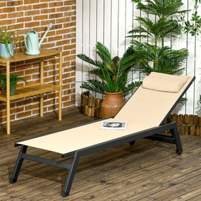 Outsunny Șezlong de soare din aluminiu și textilene cu roți și suport pentru cap, spătar reglabil, kaki | Aosom Romania