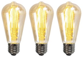 Set de 3 becuri LED cu dimmer E27 ST64 auriu 5W 450lm 2200K