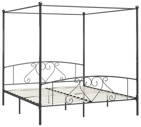 Cadru de pat cu baldachin, gri, 180 x 200 cm, metal Gri, 180 x 200 cm