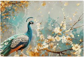 Tablou - Păun cu decor de aur (90x60 cm)