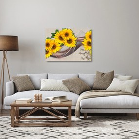 Tablou pe sticlă - Flori strălucitoare de floare soarelui (70x50 cm)