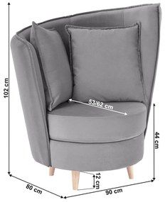 Fotoliu Art Deco, ţesătură Paros de culoare gri deschis / fag, ROUND NEW