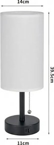 Brilagi - Lampă de birou TABLON cu port USB 1xE27/25W/230V negru/alb