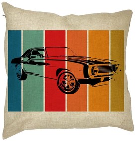 Perna Decorativa Patrata Retro Car, 40x40 cm, Husa Detasabila, Burduf