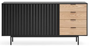 Comodă neagră/în culoare naturală joasă cu aspect de lemn de stejar 159x80 cm Sierra – Teulat