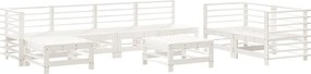 vidaXL Set mobilier relaxare grădină, 8 piese, alb, lemn masiv de pin