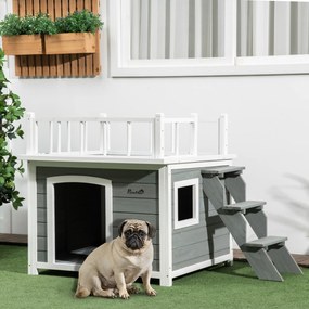 PawHut Cusca Exterior pentru Caini cu Balcon Scări și Picioare Înălțate Rezistentă la Intemperii | Aosom Romania
