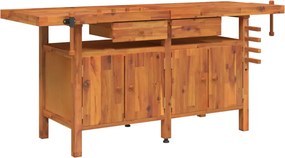 vidaXL Banc de lucru cu sertare și menghine, 192x62x83 cm, lemn acacia