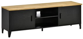 HOMCOM Mobilier TV Banc TV pentru televizoare de 55'' cu 2 Dulapuri Picioare Reglabile Cadru metalic negru Tablou din lemn natural 150 x 40 x 50 cm | Aosom Romania