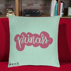 Perna Decorativa Princess Text Roz, 40x40 cm, Verde Menta, Husa Detasabila, Perna Inclusa, BEKZ®