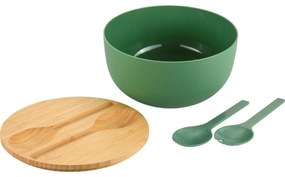 Kesper 58471 Salatieră cu tacâmuri și capac dinbambus 24 cm, verde