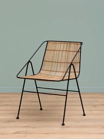 Scaun geometric din metal și rattan cu bordură decorativă neagră, "Kuro"