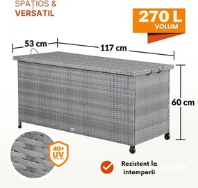 Ladă de depozitare din poliratan RICCO, 117x53x60cm, gri Casaria