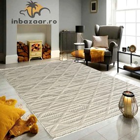 Covor 3D in relief zigzag 036B 80x300 cm Crem