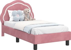 vidaXL Cadru de pat pentru copii cu spătar Roz 70 x 140 cm Catifea