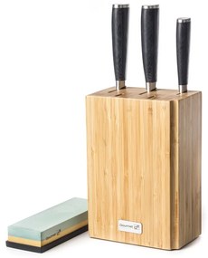 Set de cuțite G21 Damascus Premium în bloc de bambus, 3 bucăți + piatră de ascuțit
