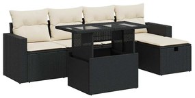 3327806 vidaXL Set mobilier de grădină cu perne, 6 piese, negru, poliratan