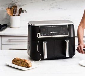 Friteuza dubla cu aer cald Ninja AF451EU, 2470W, 9.5L, 6 programe, Zone independente, Sincronizare, Negru