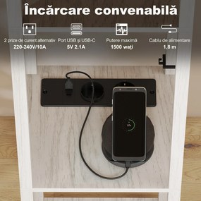 HOMCOM Lampă de Podea LED cu Rafturi, Lampă Modernă cu Comutator cu Pedală și Porturi USB, Lumină cu Culori Reglabile pentru Living și Dormitor, Stejar | Aosom Romania