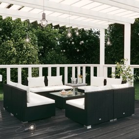 3101543 vidaXL Set mobilier de grădină cu perne, 9 piese, negru, poliratan