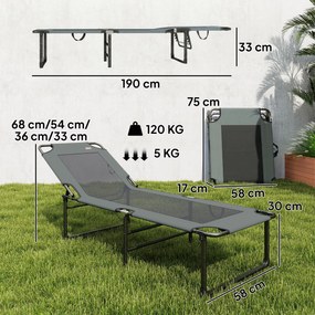 Outsunny Șezlong de Exterior Reglabil 4 Poziții, Scaun Pliabil cu Mâner, Gri. | Aosom Romania