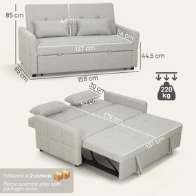 HOMCOM Canapea Pat cu Design Extensibil Clic Clac pentru 2 Locuri - Gri Deschis | Aosom Romania