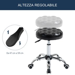 Taburet Reglabil HOMCOM cu Înălțime Ajustabilă, 5 Roti Pivotante, din Oțel și Piele Ecologică, Ф48x47-59cm, Negru | Aosom Romania