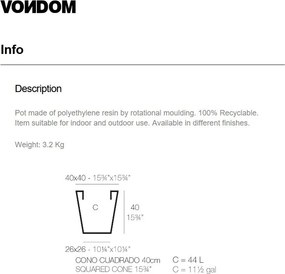 Ghiveci plante, flori design decorativ modern pentru amenajari interioare si exterioare, SQUARE CONE POT 41140R Vondom