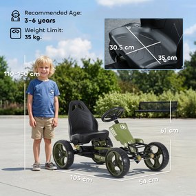 HOMCOM Kart cu Pedale pentru Copii de 3-6 Ani cu Scaun Reglabil și Frână de Mână, 105x54x61 cm, Verde | Aosom Romania